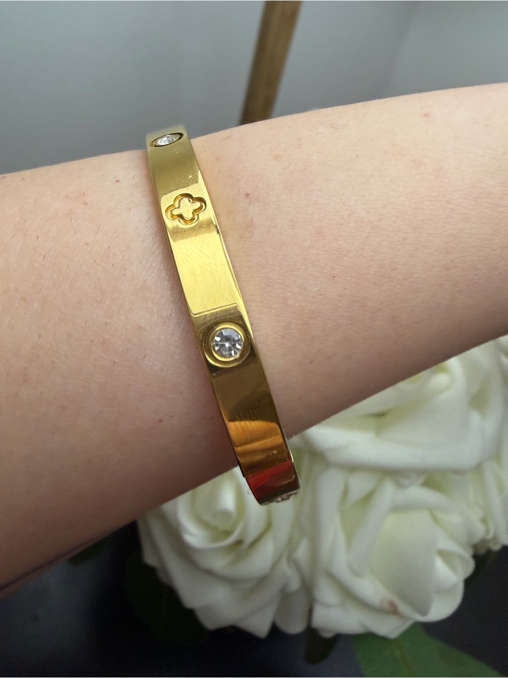Gold Crystal Accent Women's Bangle Bracelet